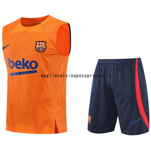 Formazione Senza Maniche Set Completo Barcelona 2022 2023 Arancione Blu