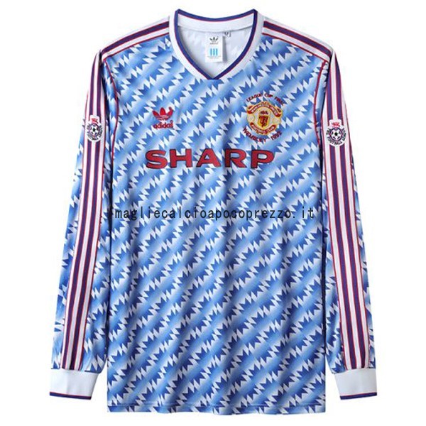Seconda Manica lunga Manchester United Retro 1992 Blu