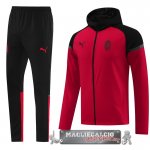 Set Completo Giacca Felpa Cappuccio AC Milan 2024-25 Negro Rojo Set Completo Giacca Felpa Cappuccio AC Milan 2024-25 Negro Rojo