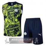Set Completo Maglia Senza Maniche Formazione Manchester City 2024 2025 Blu Navy Verde Set Completo Maglia Senza Maniche Formazione Manchester City 2024 2025 Blu Navy Verde