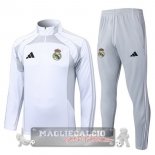 Set Completo Felpa Allenamento Formazione Real Madrid 2025 2026 Bianco Grigio Set Completo Felpa Allenamento Formazione Real Madrid 2025 2026 Bianco Grigio