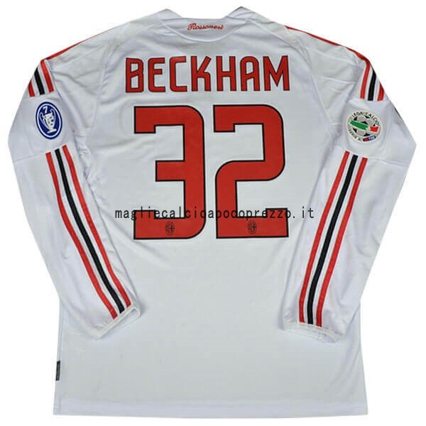NO.32 Beckham Seconda Manica lunga AC Milan Stile rétro 2008 2009 Bianco