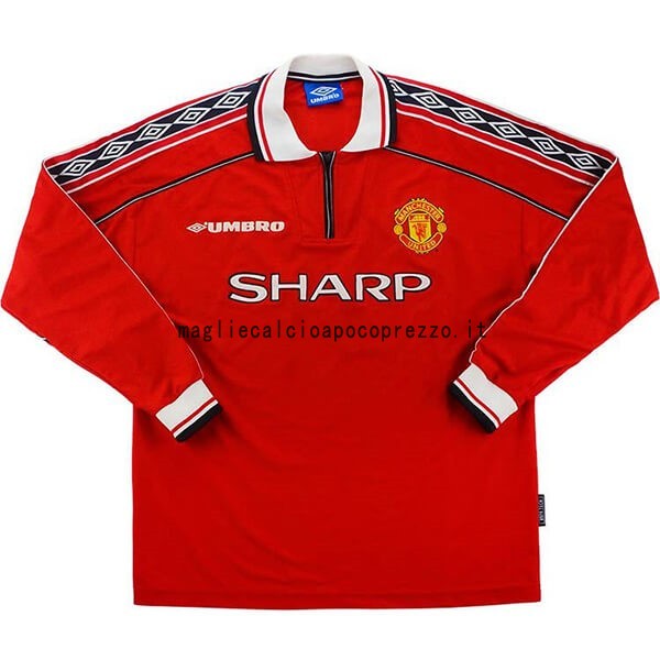 Prima Manica lunga Manchester United Stile rétro 1998 1999 Rosso